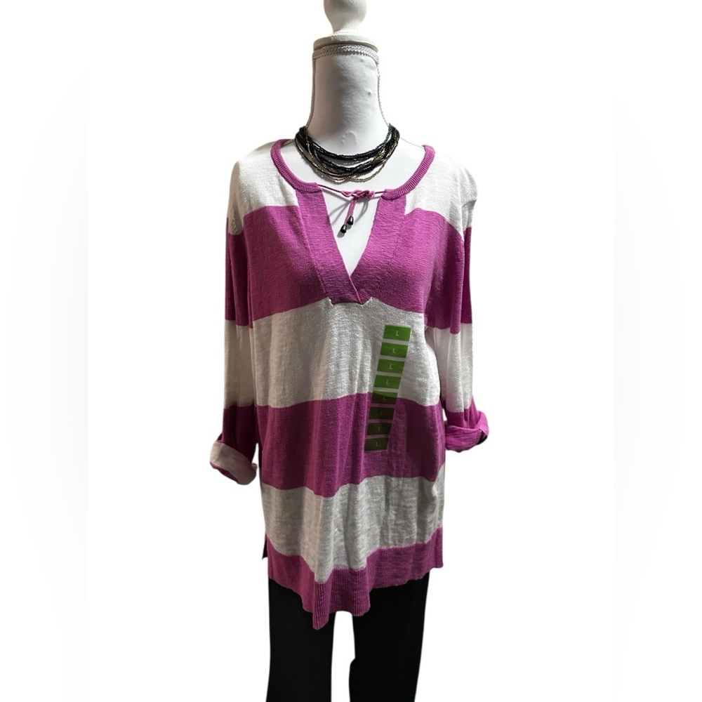Leo & Nicole Striped Tunic size large NWT